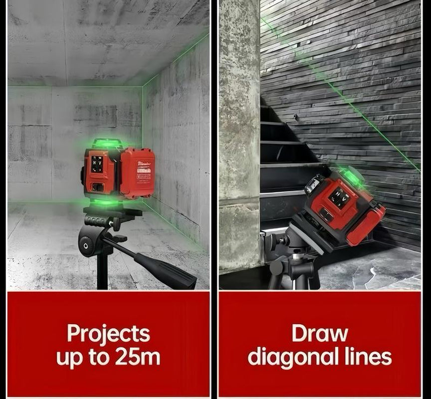 Professional Outdoor Green Line Laser Level with Horizontal & Vertical Lines Precise Automatic Calibration Contractor-Grade Tool for Construction & Gardening