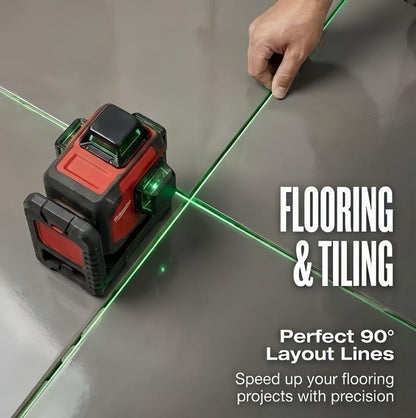 Professional Outdoor Green Line Laser Level with Horizontal & Vertical Lines Precise Automatic Calibration Contractor-Grade Tool for Construction & Gardening
